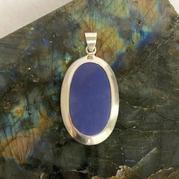Sterling Silver 925 1.91" Oval Faux Lapis Pendant 9g Thai SX Sally C. Treasures - Picture 6 of 16